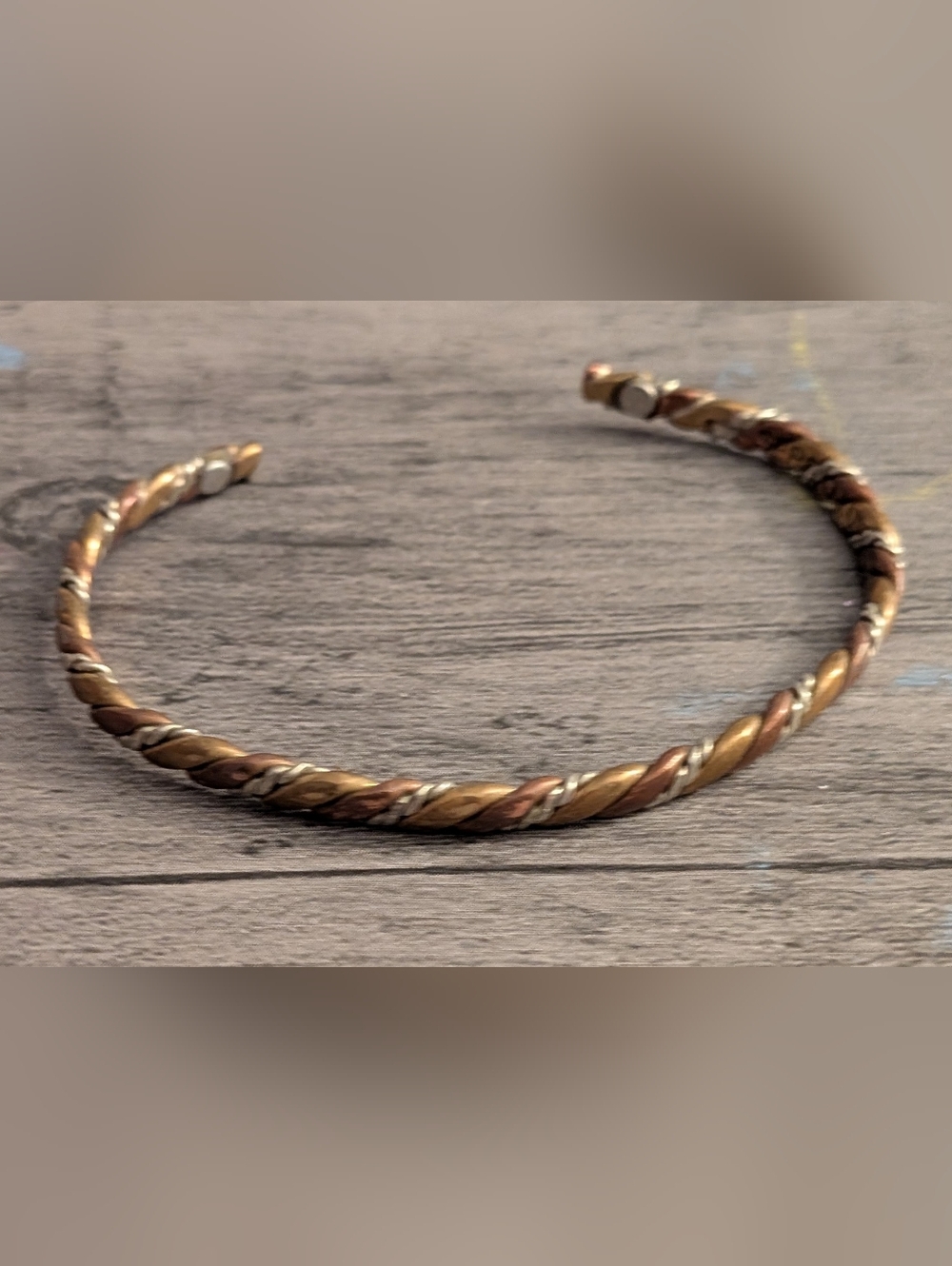 Sergio Lub Twisted Open Cuff Bracelet - Gold, Bronze & Silver Magnetic Healing